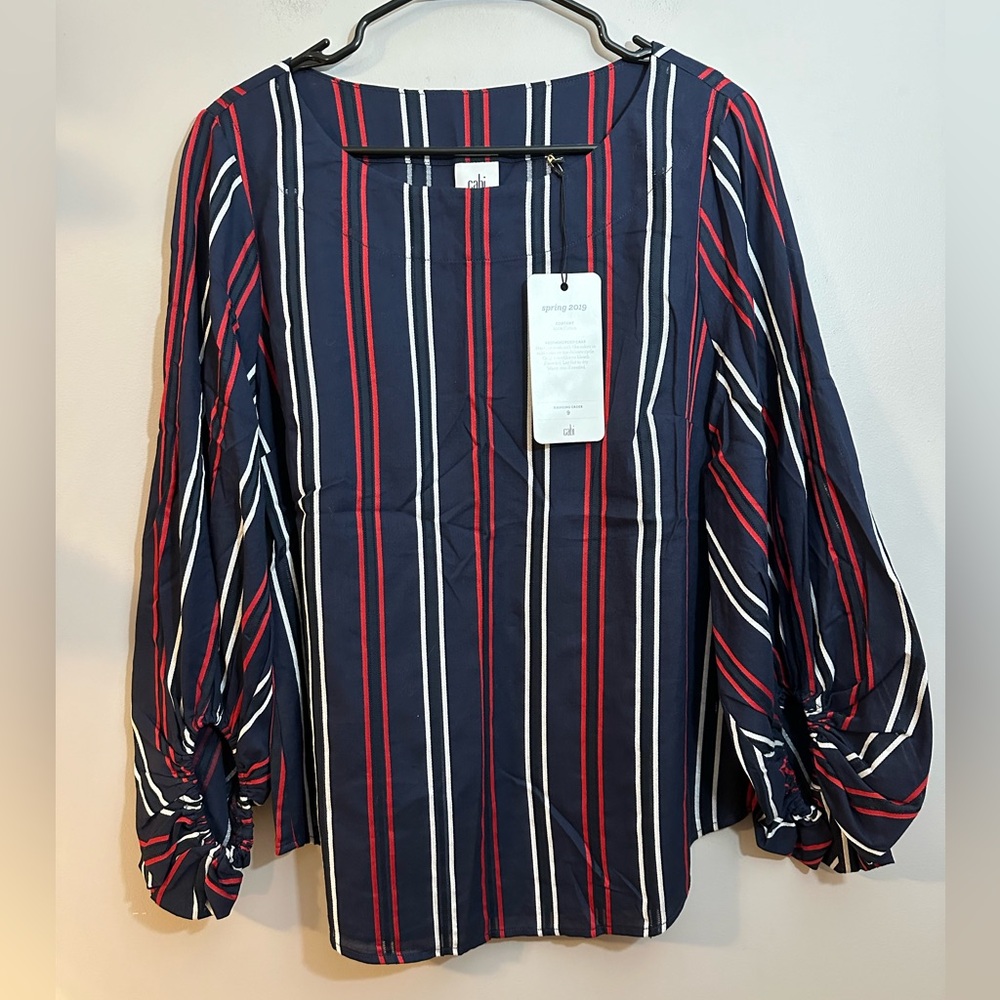 NWT CAbi 5516 Flag Blue Red White Striped Long Sleeve Shirt Top Blouse Size M